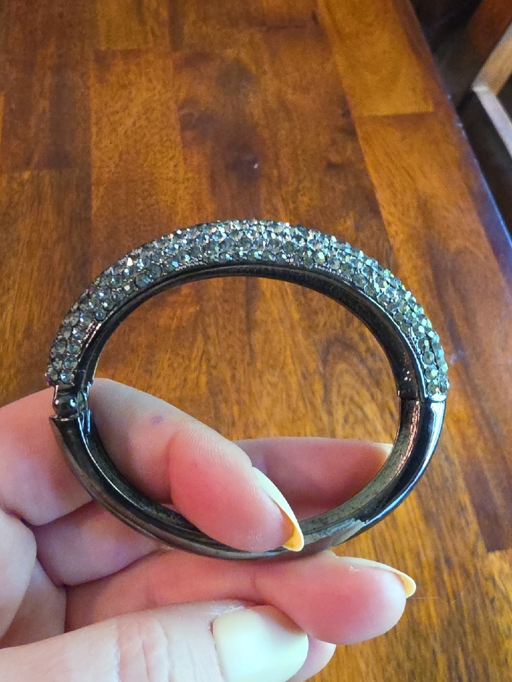 Rhinestone Bracelet Magnetic Closure Black Finish Metal EUC - Picture 2 of 4